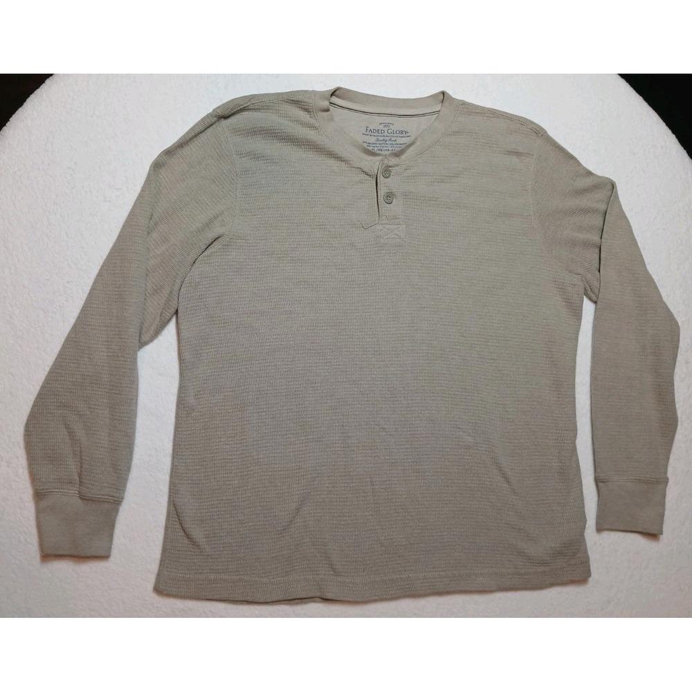 Men's Gray Waffle-Knit Henley Sweater Long Sleeve Size XL